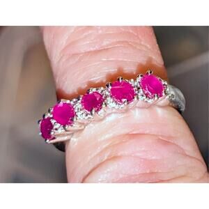 925 Sterling Ruby Diamond Band Ring Size 7